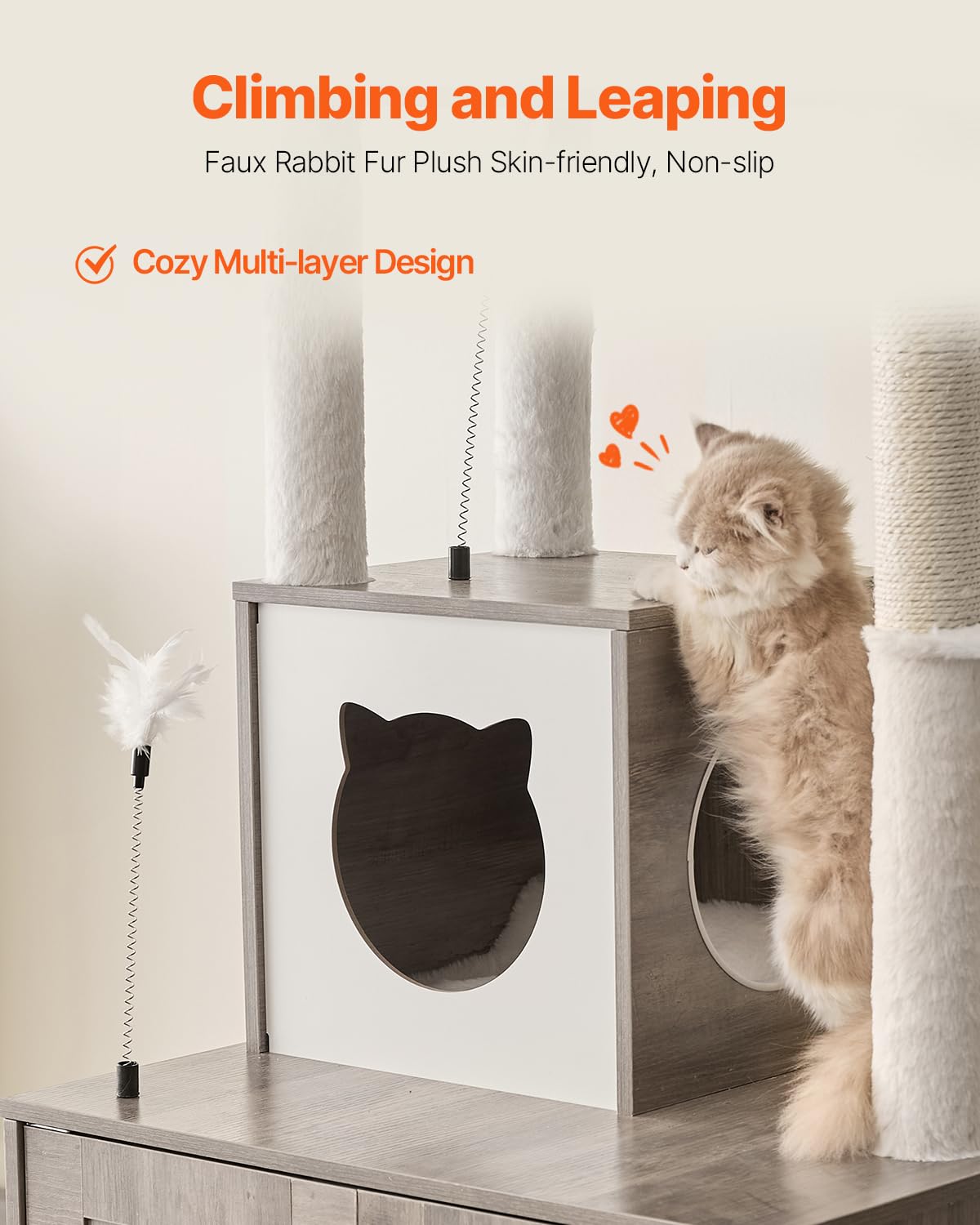 VEVOR Large Cat Tree with Litter Box Enclosure, 72.83 inches Tall, 2-in-1 Cat Tower, Multi-Level Cat Condo Furniture with Sisal